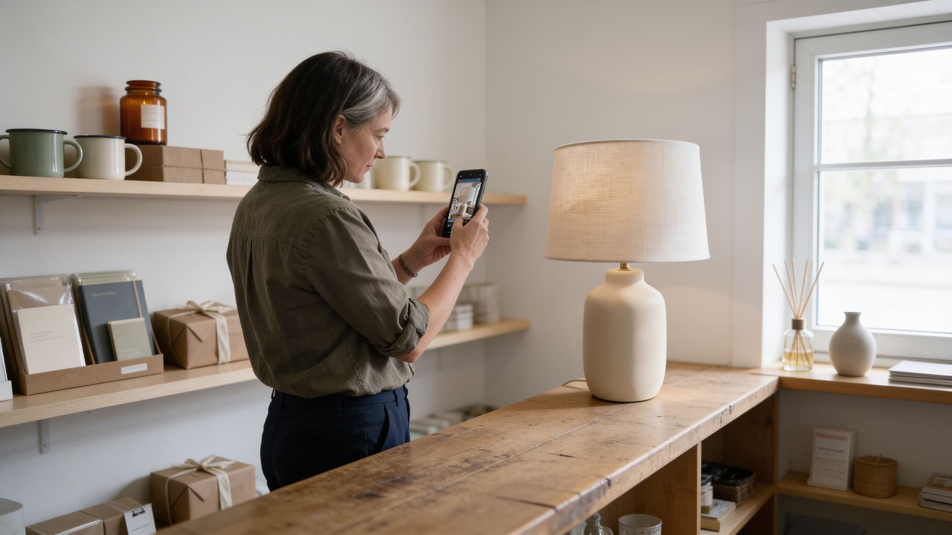 Woman entrepreneur creating content for her business's social media.